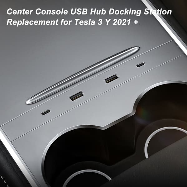 USB-hub for bil med flere ladeportar, smart dokkingstasjon, midtkonsoll, sensoradapter, erstatning for Tesla 3 Y 2021+