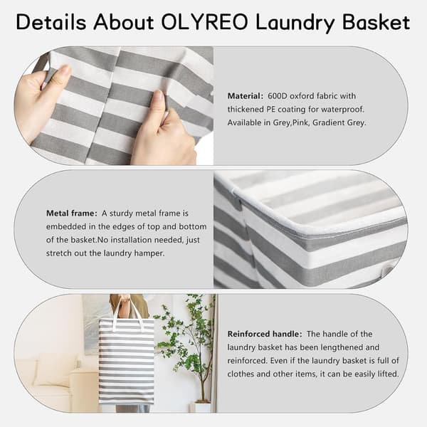 75L Large Laundry Basket Bag-Freestanding Waterproof Laundry Hamper with Extended Handle-Foldable Tall Laundry Basket Gray Gray