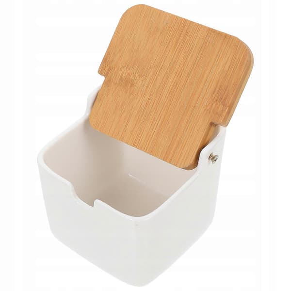 Keramisk krydderibeholder med låg, salt til sukkerskål white