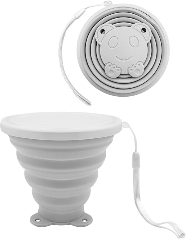 Hopfällbar mugg, hopfällbar resevattenkopp med lock, återanvändbar drickskopp, picknickmugg, teleskopisk campingmugg, grå