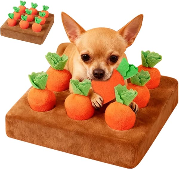 Interactive Snuffle Mat for Dogs - Playful Activity Mat with 9 Plush Carrots for Mental Stimulation