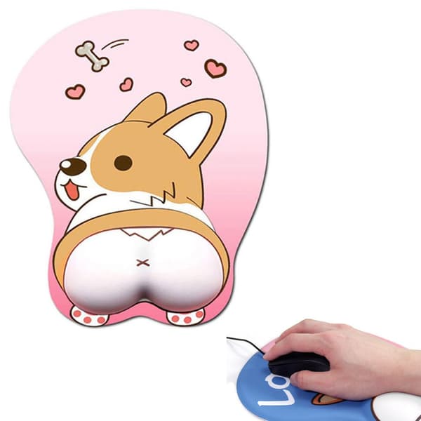 En bit (rosa corgi håndleddsstøtte, ca. 260*220*30mm) 3D Mus Matte