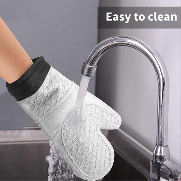 Silicone Pot Holders Microwave Mitts Heat Resistant Baking Anti-scald Thickened Baking Gloves Grey (FMY)