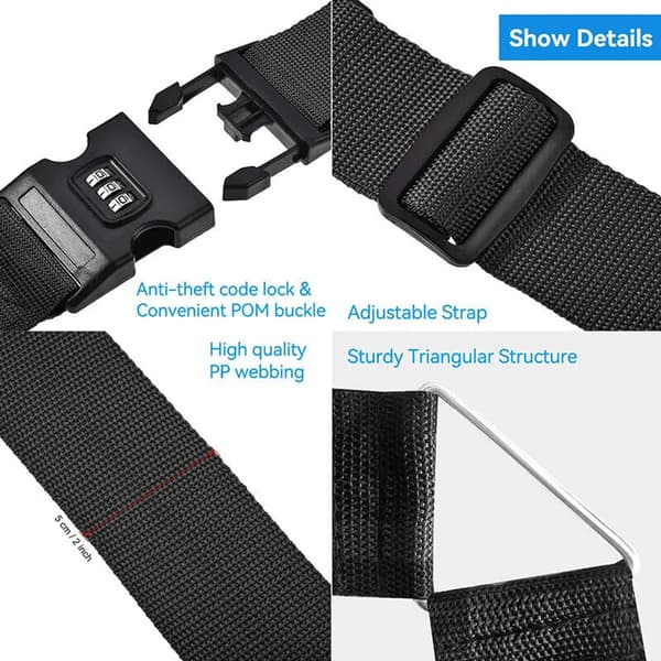2 suitcase straps with password lock set black + blue adjustable suitcase belt suitcase belt suitcase belt suitcase