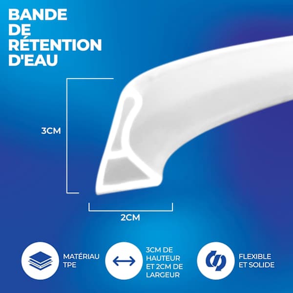 Wide Foldable Shower Barrier - Self-Adhesive - Anti-Flood - 2m - Easily create your water barrier with this white silicone shower threshold