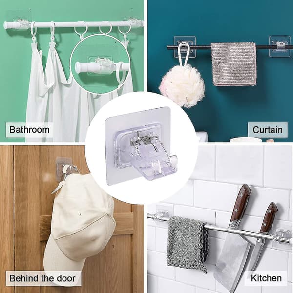 Curtain Rod Bracket No Drilling, 8 Pcs Self Adhesive Curtain Rod Holder