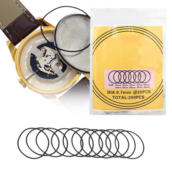 200 Pcs O-ring Waterproof Rubber Seal Watch Back Gaskets Repair Tool (0.7mm)