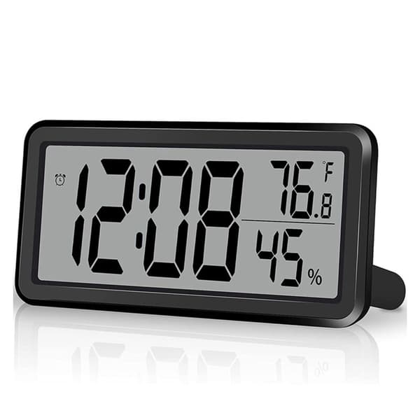 2X Digital Alarm Clock, Desk Clock, Battery Operated LCD Electronic Clock Decoration for Bedroom Kitchen Office - Black