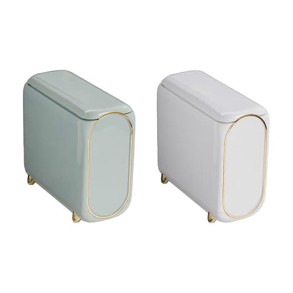 Trash Can with Lid, Slim Trash Can 10L, Non-Slip, Space-Saving Push Trash Can, Slim Trash Can for Bathroom and Kitchen