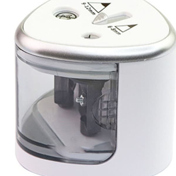 Electric Dual-Hole Battery-Powered Pencil Sharpener Lightweight for Home School Office Silver