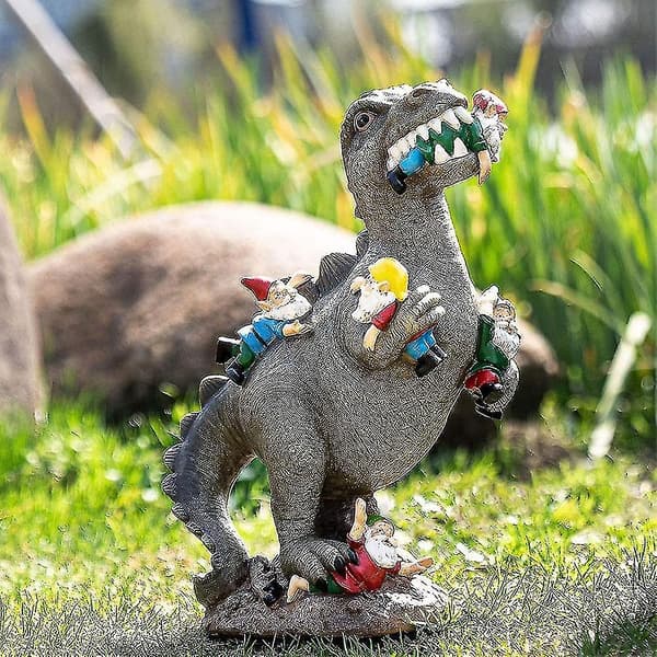 Dinosaurie Tomte Staty Trädgårdsfigur Dinosaurie Äter Tomtar Trädgårdsdekoration Utomhus