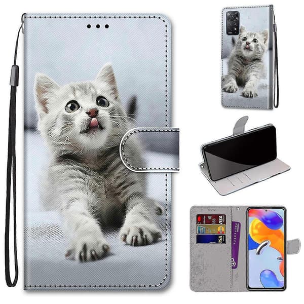 Telefondeksel for Xiaomi Redmi Note 11 Pro Malt Flip Magnetisk Coque Etui Forseglingsboks - Grå Katt