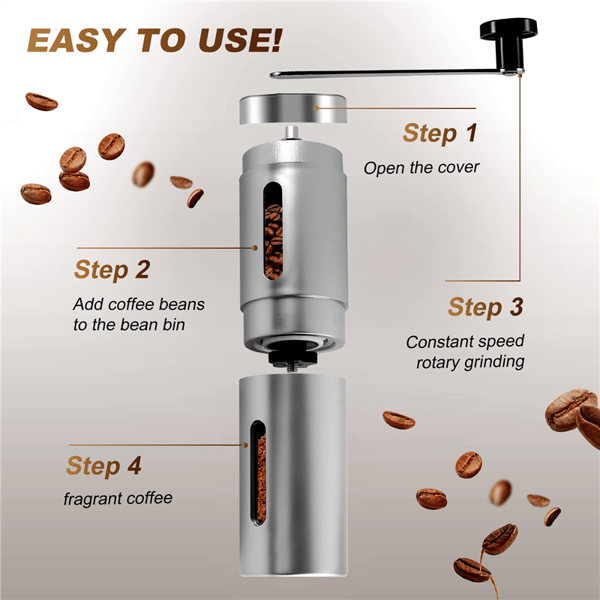 Manual Coffee Grinder with Adjustable Setting, Conical Burr, and Brushed Stainless Steel