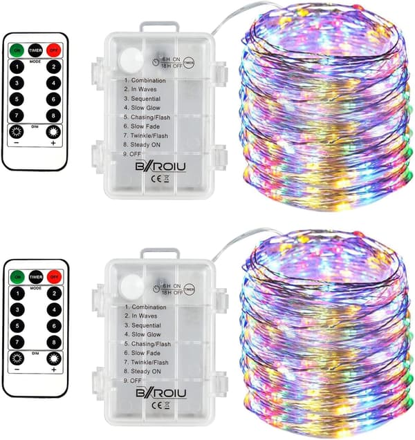 2 x 50 LED batteridrevne lyslenker med 5 meter mikro sølv 3AA