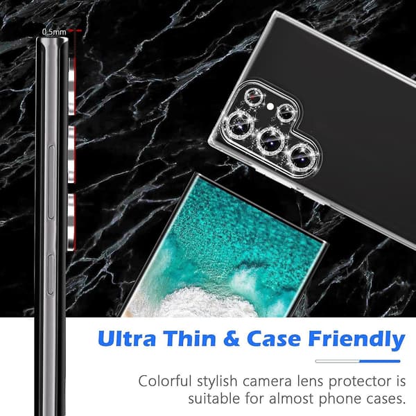 For Samsung Galaxy S24 Plus Camera Lens Protector, Shiny HD Tempered Glass Aluminum Alloy Ring, Rear Screen Protector Silver Sliver