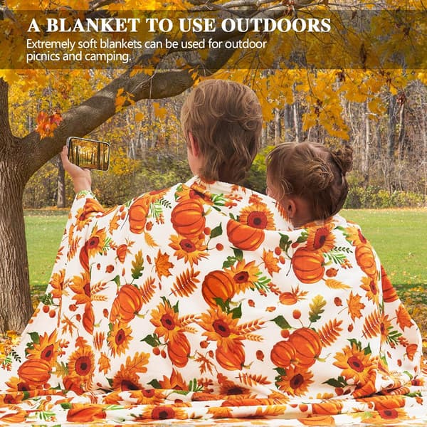 Autumn Blanket, Pumpkin Leaf Fall Throw Blanket for Couch Bed Sofa, Orange Plaid Blanket for Autumn, (50”x60”)