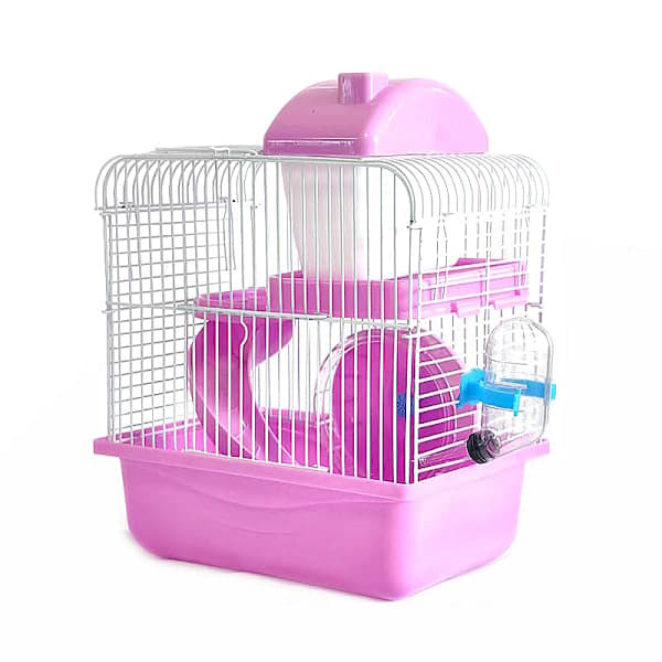 1 stk. Hamsterbur, Akrylbur med dobbelt etage, Bærbart lille dyrebur (Lyserød)