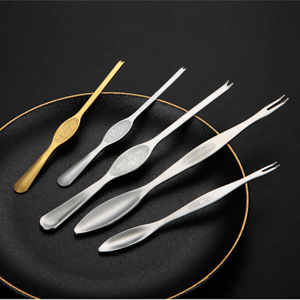 Krabbe gaffel i rustfrit stål 4 stk. Krabbe spiseværktøj Krabbeklo Krabbepind Husholdning Fisk og skaldyr Skrællede hårede krabbetilbehør B Large 15cm Gold
