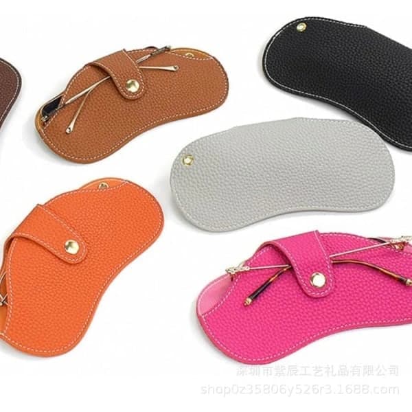 Semi-hard glasses case to hang around the neck, fixed lid, leather glasses case, sunglasses case, reading holder, grey