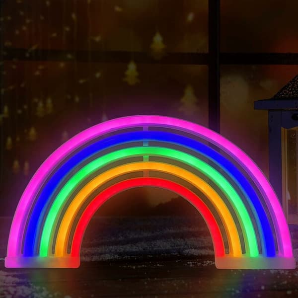 Rainbow Night Light Neon Sign, Battery Powered or USB Powered, Wall Decor, Christmas Gift, Home Party