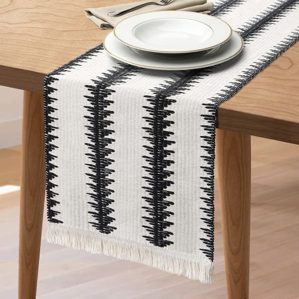 Macrame Table Runner Spliced Cotton Table Runner Woven Tablecloth with Tassels for Wedding Party Farmhouse Dining Table Decor (Cream, 30x1 [DB]