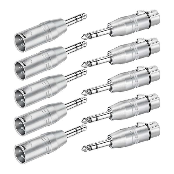 10-pak XLR-adapter, 5 stk. hanstik til XLR-hanstik og 5 stk. hanstik til XLR-hunstik, 1/4 tomme T