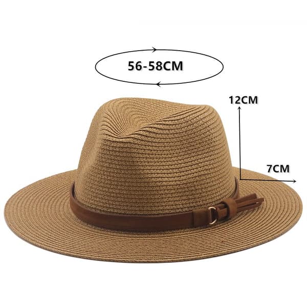 Dame- og herrehat, brun strå Panama-hat, sommer bredskygget solhat, anti-UV til strandrejser, solhat