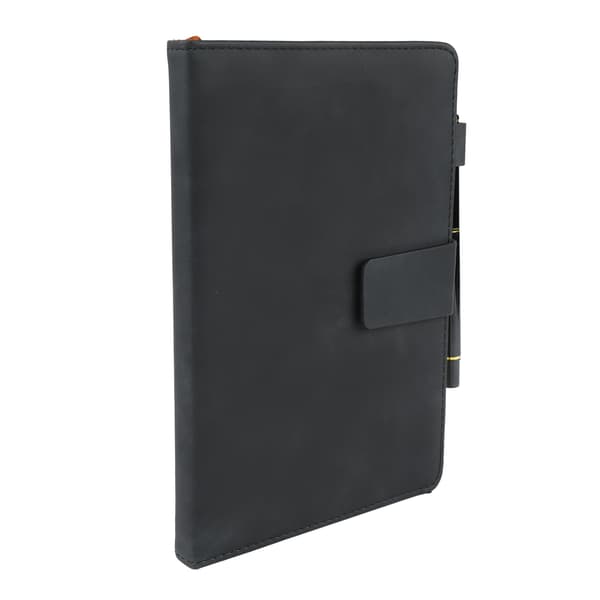 A5 Notebook PU Leather Cover Smooth Ink-Proof Thick Paper Lined Notebook with Pen Case for School Office Travel Black