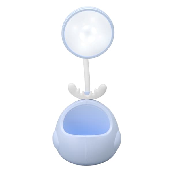 LED Table Lamp Flexible Hose Foldable Desk Lamp with Pen Holder USB Charging Cartoon Night Light Blue