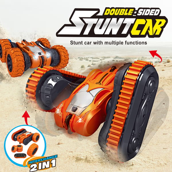 2-in-1 Double-Sided 2.4G Remote Control Stunt Car Model 360 Degree Roll RC Car Toy Orange