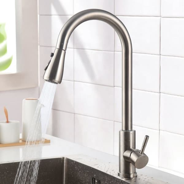 Kitchen Faucet with Pull-Out Spray, Brushed Stainless Steel