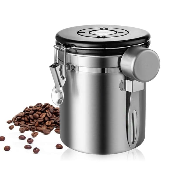 Rustfrit Stål Beholder med Ske & Datotracker Kaffedåser Opbevaringsbeholder til Te Sukker Mel sølv 1.5L 1.5L
