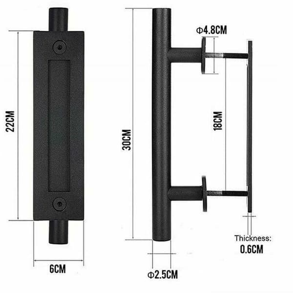 Retro Sliding Door Handle Black Aluminum Pull and Flush Handle Set for Wooden Sliding Door, 30cm, from DEBUNS