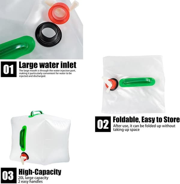 20L - Water Tank Foldable Container with Tap Portable Bottle Hydration Camping Easy to Store Travel-Friendly With 2 Handles 28*28*26cm_yu