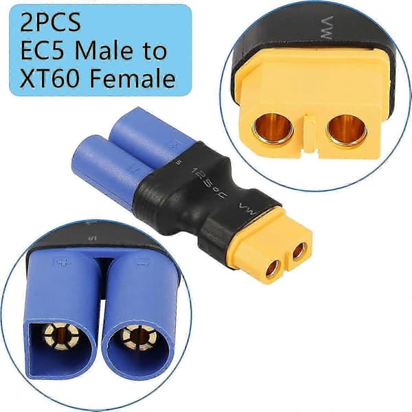 XT60 til EC5-adapter, 4 stk. EC5 til XT60 hann-hunn kompakt trådløs strømomformerplugg for RC Lipo, FPV-drone, modellbil flybatteri