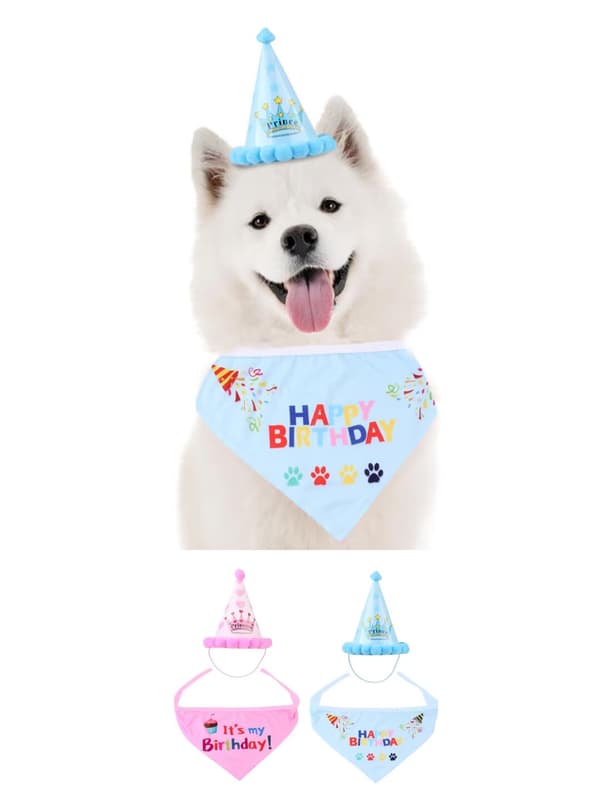 Festutstyr til hunde-bursdag, bursdagshodeplagg til kjæledyr og bursdagsbandana til hund (4-pakning)