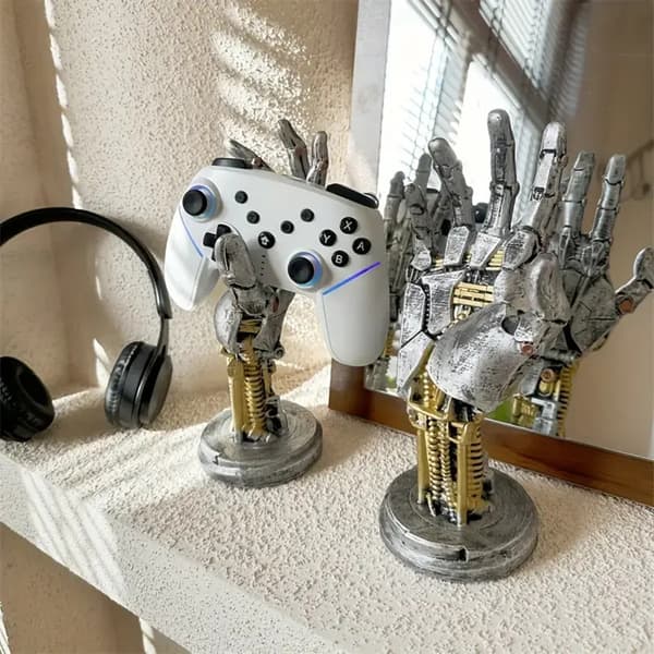 3D-printet spillkontrollerholder Cyberpunk PS5-kontrollerholder for moderne kontor Sølv Silver
