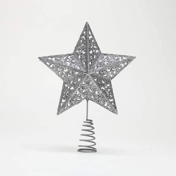 Sølvfarvet juletræstopstjerne 23 cm - Luksus