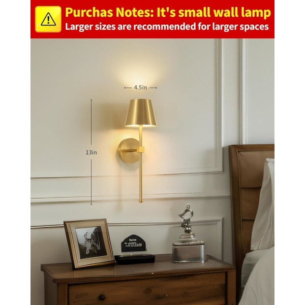 Wireless Wall Sconces 2-Pack, LED Lamps with Rechargeable Battery, Stepless Dimmer with Remote Control Gold