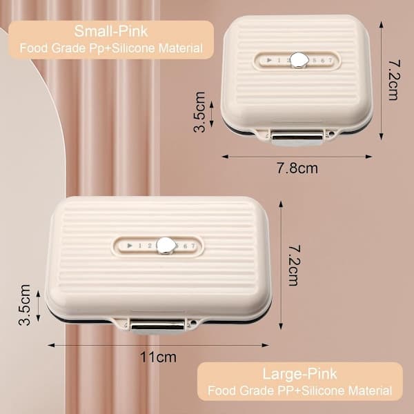 2-pack Pill Box, Tablet Case, Pill Organizer, Practical Medicine Box for Travel and Daily Use (Large + Small Beige)
