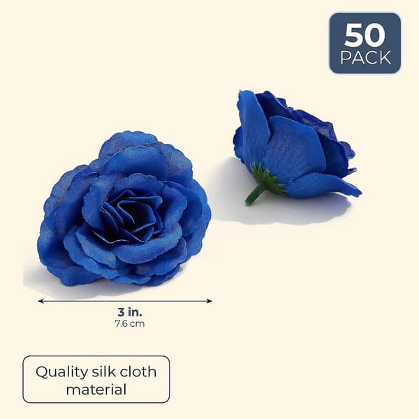 Kunstige blomster silkeroseblomster, 50 stk til hat (mørkeblå)