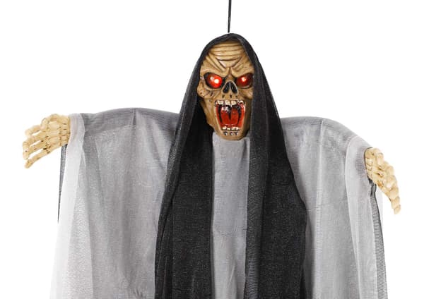 20\" Scary Halloween Hanging Ghost with Creepy Scream Light Up LED Red Eyes, Scary Witch (Black)