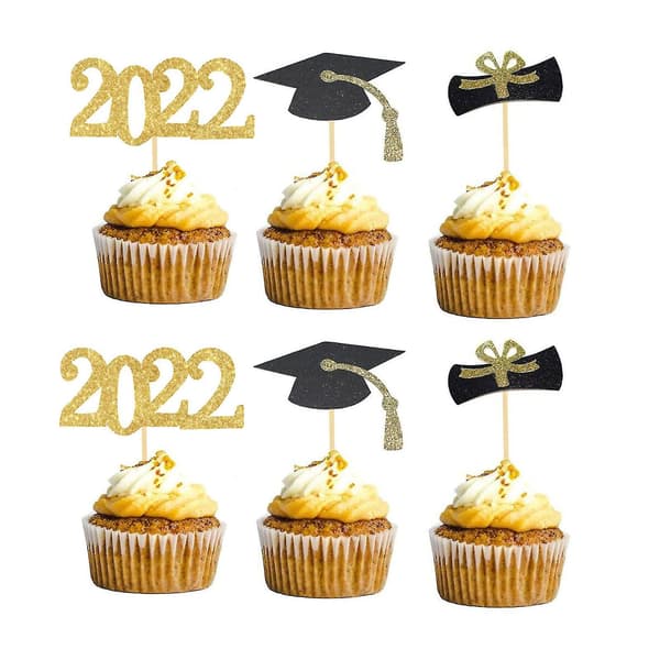 20 stk eksamenscupcake-topper 2022 kakeflagg mat forrett plukker dekorasjon (eksamenshatt)