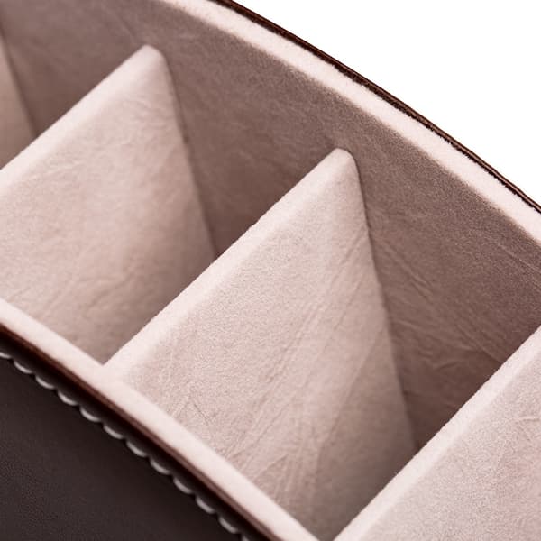 Leather TV Remote Control Holder Desk Organizer with 5 Compartments Brown