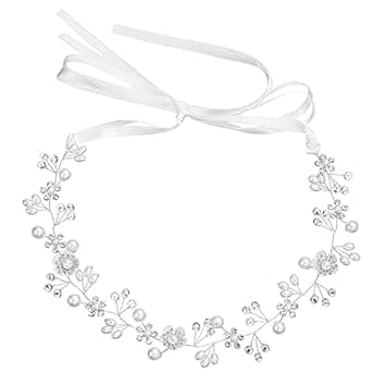 Brudklänning med kristallpärlor, tiara och löv, midsommar silverfärgad silverfärgad