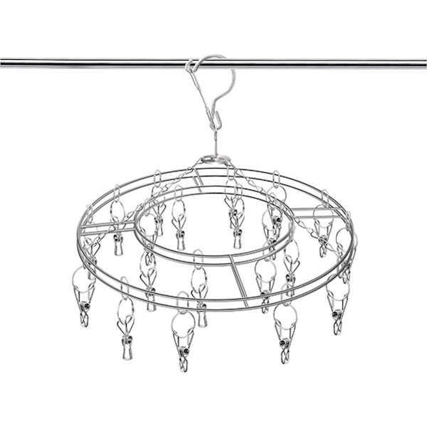 Stainless Steel Clothes Drying Rack with 20 Clips, Round, Space-Saving