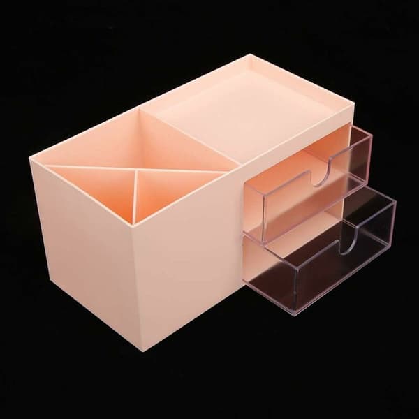 Makeup Organizer til Skrivebord, Skuffe til Smykker, Kontorartikler, Opbevaring (Pink)