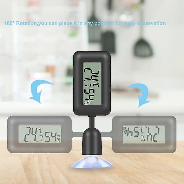 LCD Digital Hygrometer Termometer med Baggrundsbelysning til Krybdyr, Terrarium, Drivhus, Børneværelse, Inkubator (sort), seuais