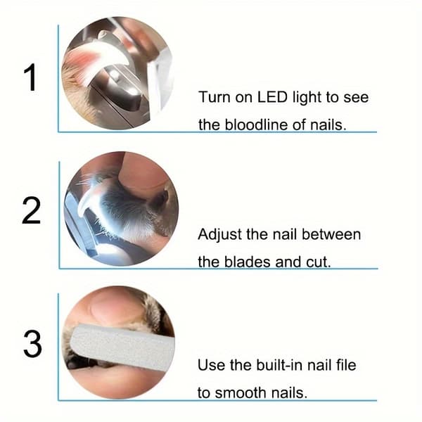 LED Nail Clippers for Cats and Dogs USB Charging with File Anti-Nail Splinter Scissors