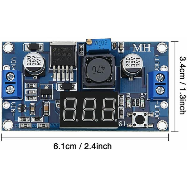 6 x Justerbar LM2596S DC-DC Nedkonverterer, Spenningsregulator, Strømforsyningsmodul, 36V, 24V, 12V til 5V, 2A